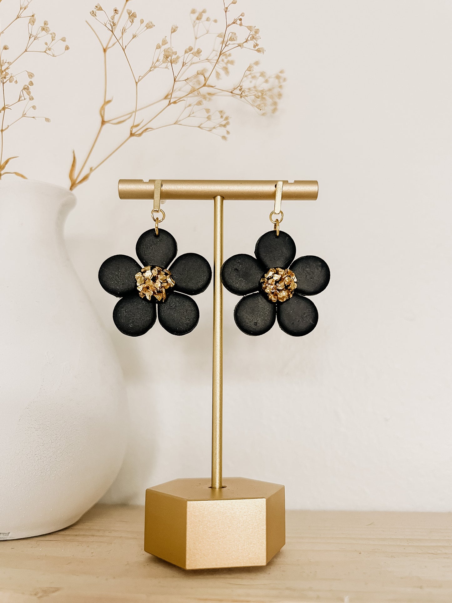 Black Flower Dangles